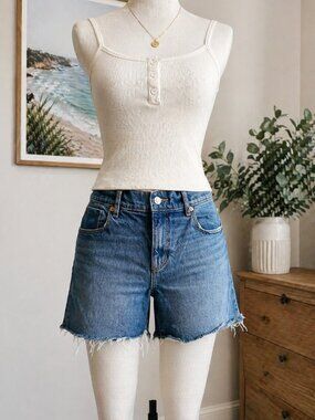 LOFT Mid Rise Frayed Hem Denim Shorts Size 10 30 Medium Wash Jean Shorts